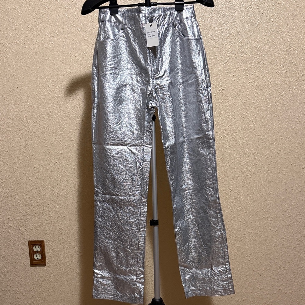 Shiny Silver Pants by Idem Ditto women’s size medium straight legs soft interior - Picture 3 of 11